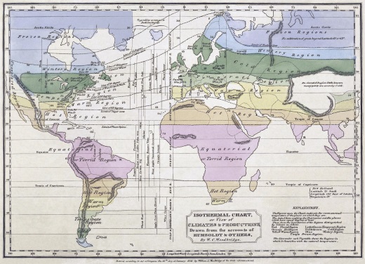 Mapa isotérmico del mundo a partir de los datos de Humboldt, por William Channing Woodbridge