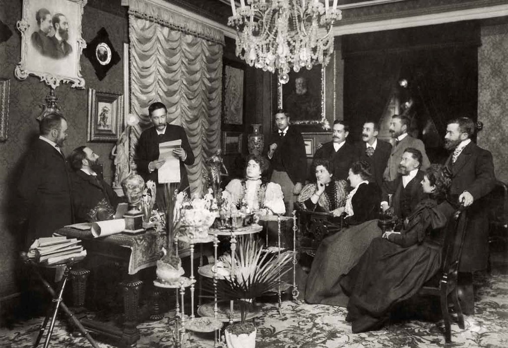 Galdós leyendo galeradas de su discurso de ingreso en la Academia Española, 1897.