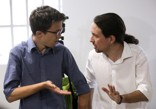 Iglesias y Errejón, durante la campaña de las elecciones autonómicas, 9 de abril de 2015