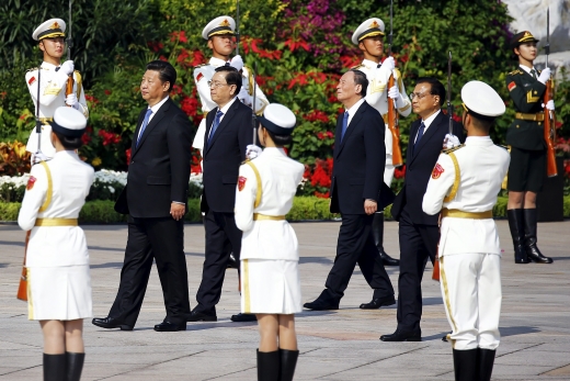  Xi Jinping, Zhang Dejiang, miembro del Comité Permanente del Politburó de China, Wang Qishan y el primer ministro chino, Li Keqiang