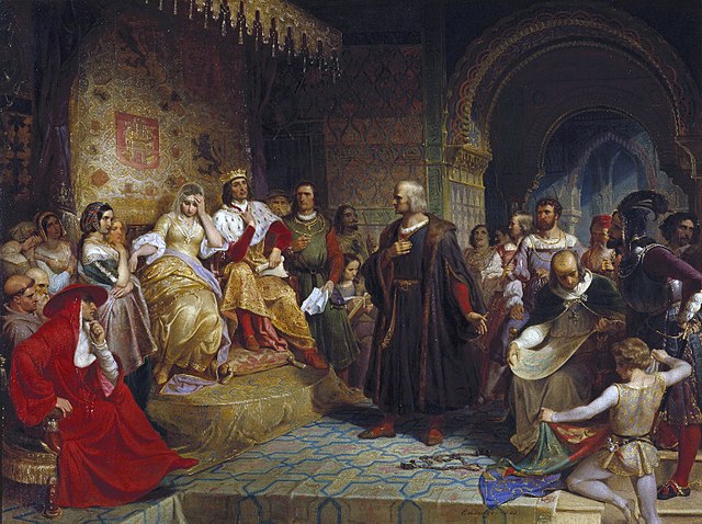 Colón ante la reina. Emanuel Leutze, 1843.