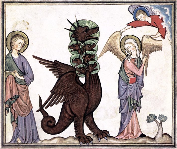 El Apocalipsis de los Confinado, ca.1330. Mujer recbiendo las alas.