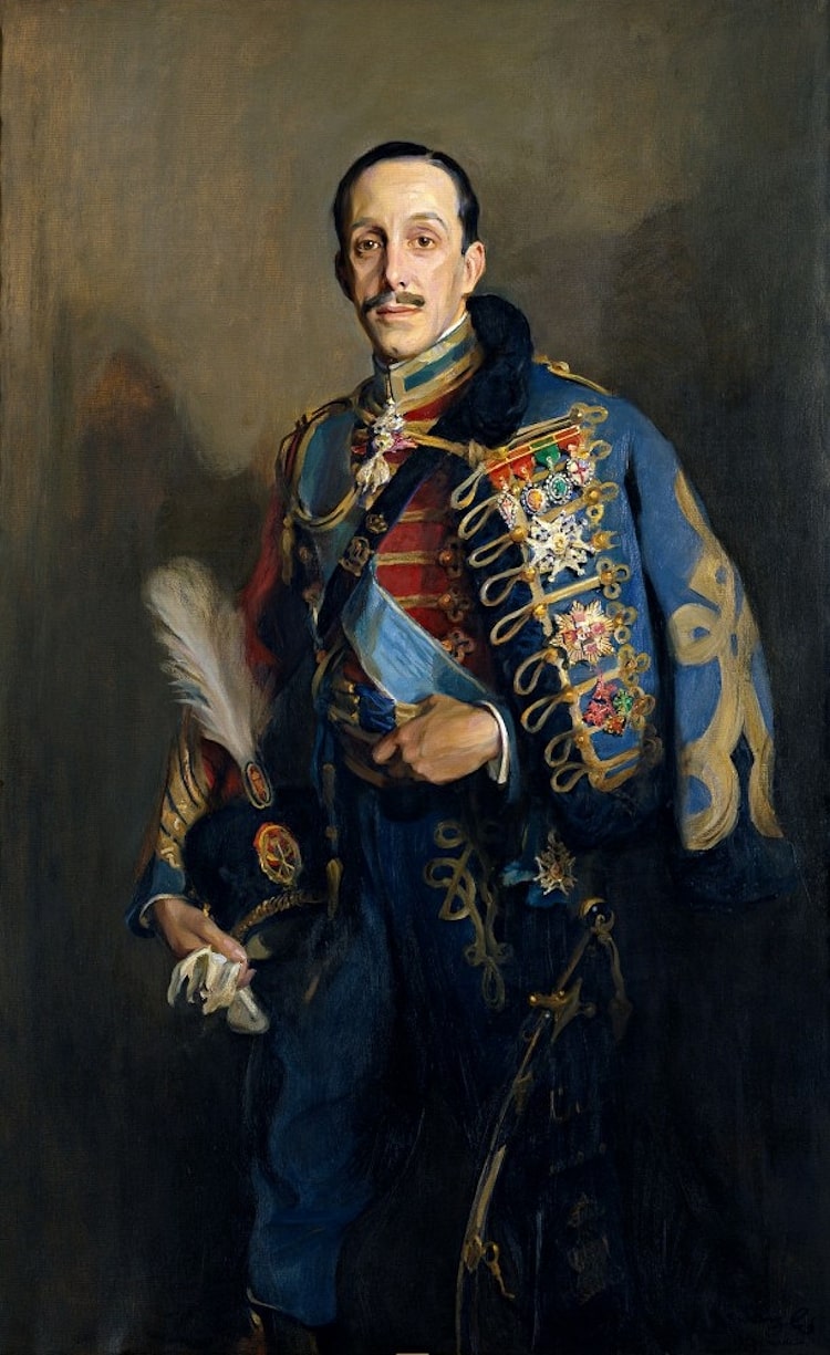 Retrato del rey Alfonso XIII de España, vestido con uniforme de húsar
