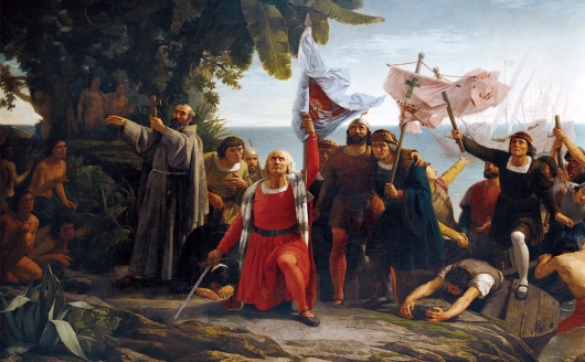 Primer desembarco de Cristóbal Colón en América, de Dióscoro Teófilo de la Puebla, 1862.