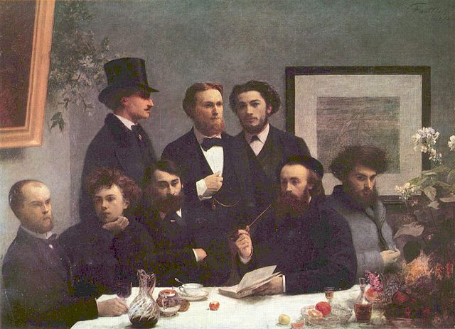 'Coin de table', retrato colectivo de los simbolistas, por Fantin-Latour, 1872. Paul Verlaine y Arthur Rimbaud, sentados a la izquierda.