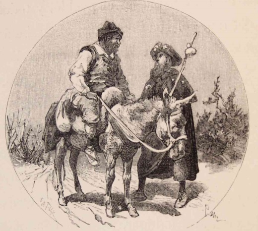 Ilustración del Quijote que muestra el encuentro de Sancho Panza con el morisco Ricote
