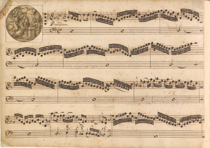 Manuscrito del comienzo de la primera de las Sonatas del Rosario de Biber