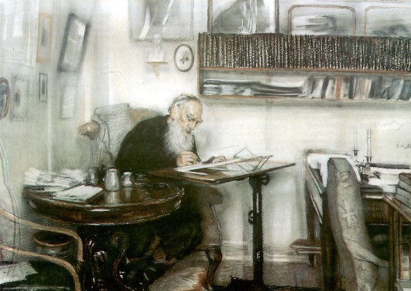 Tolstói, en la colección de Yásnaia Poliana. Vasili Meshkov, 1910.
