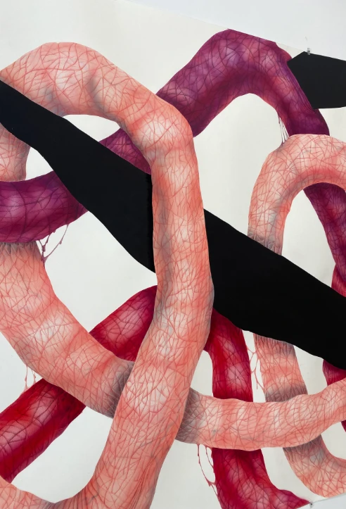 Cristina Ramírez, “Ordalía I”. 2023. Tintas y lápices de colores sobre papel. 140x190 cm (detalle)