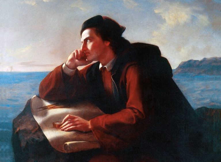 Inspiración de Cristóbal Colón, por José María Obregón (1856). Imagen de Wikimedia