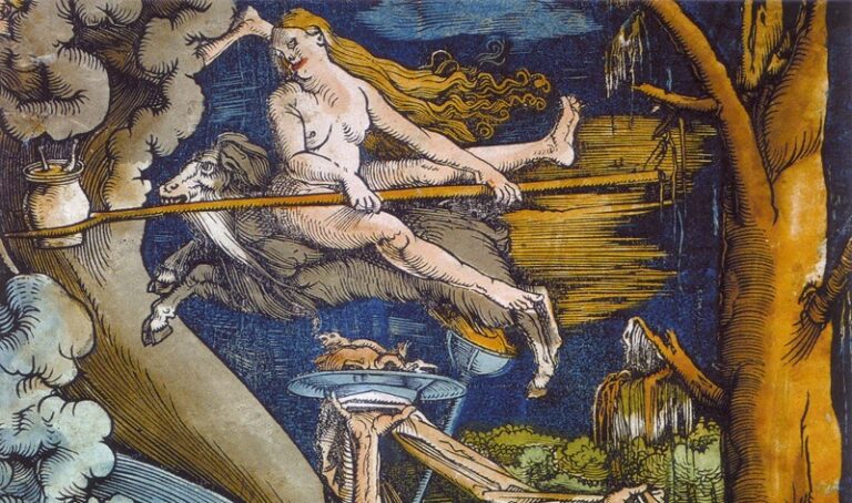 Witches, por Hans Baldung Grien, 1508. Los benandanti protegían las cosechas de los conjuros de las brujas. Imagen de Wikimedia