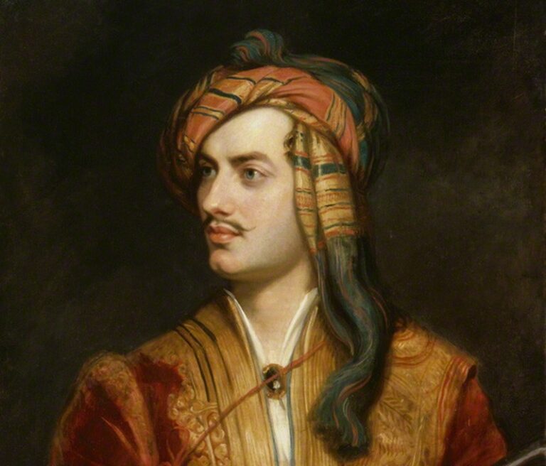 Lord Byron Retratado en traje de albanés en un óleo de Thomas Phillips (National Portrait Gallery, 1835. Wikimedia