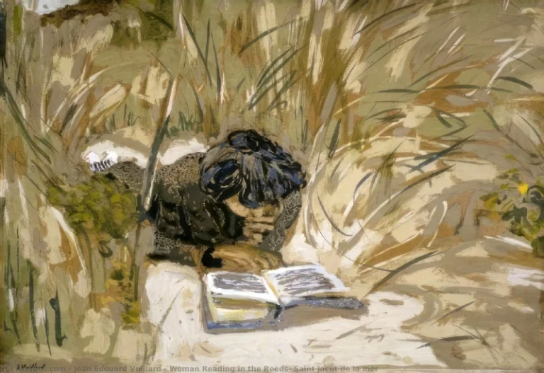 Jean-Éduard Vuillard, Mujer leyendo entre juncos, Saint-Jacut de la mer, 1909, Wikimedia commons.
