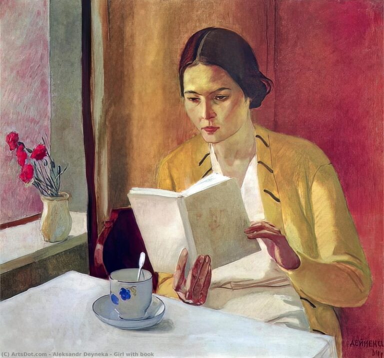 Mujer joven leyendo un libro, por Aleksandr Deineka (1934). Museo Nacional de San Petersburgo