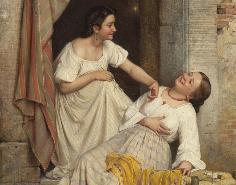 Dos muchachas sonrientes (recorte). Carl Bloch, 1865