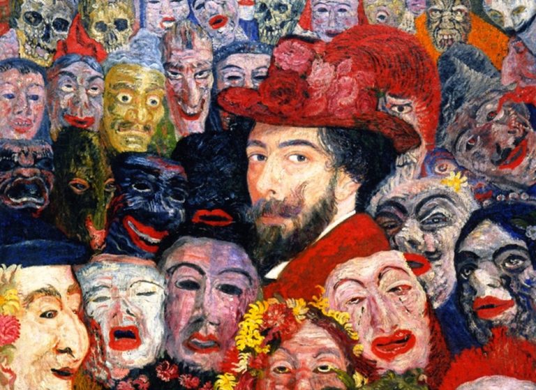 Autorretrato con máscaras, de James Ensor, 1899. Menard Art Museum